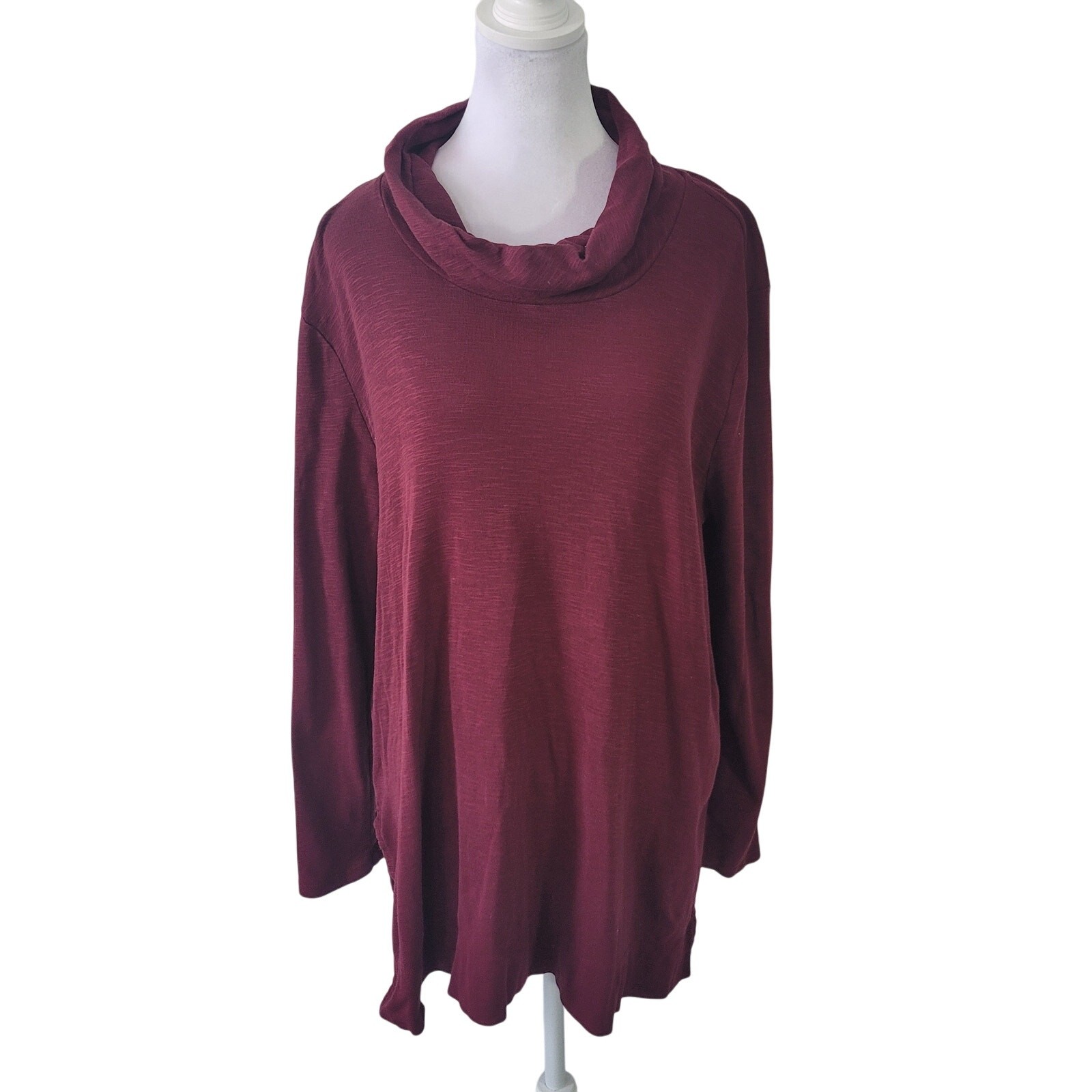 J.Jill Size XL Pima Cowl Neck Tunic Long Length Maroon Long Sleeve Mature Office