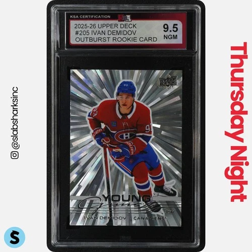2025 UPPER DECK SERIES 1 IVAN DEMIDOV SILVER OUTBURST YOUNG GUNS RC KSA 9.5