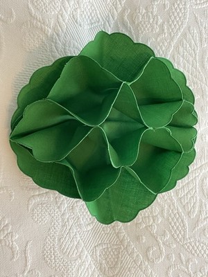 VTG Bread Roll Biscuit Holder Warmer Liner Green Fabric Scalloped Edges 