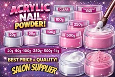 20g - 1kg Nail  Acrylic Powder, Nail Enhancement Powder,  Refill Bags- Free P&P 