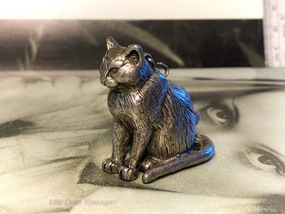 Zinn Katze sitzend - silberfarben - 4cm - Vintage Pillendose - 1P