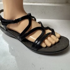 Sofft - Black Patient Leather Slingback Strappy Low Heel Sandal Sz 11