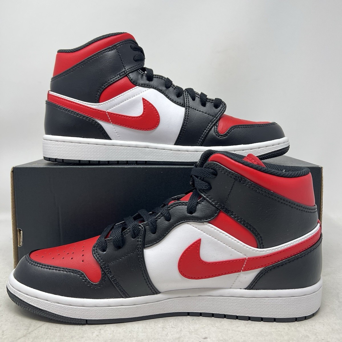 Nike Air Jordan 1 Mid 'Bred Toe' Banned Black White Men's 9.5 No