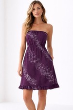 Roxy Vintage Purple Hawaiian Floral Strapless Dress Medium Y2K Surf