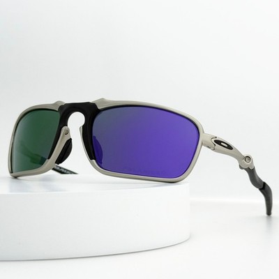 Oakley Badman OO6020 X-Metal Polarized Sunglasses Silver Frame Purple Lens