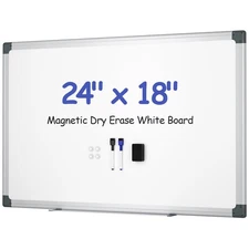 Magnetic White Board for Wall 24"X18"Dry Erase Kit with 2 Markers 4 Magnets