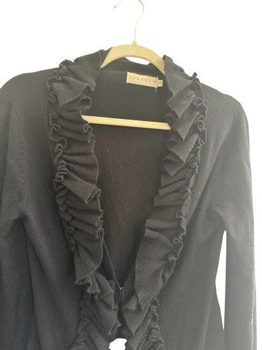 Anthropologie Sparrow Medium Black Cardigan Sweater Ruffle Cashmere Blend #4357 - Picture 3 of 10