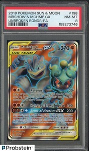2019 Pokemon Sun & Moon Unbroken Bonds #198 Marshadow & Machamp GX PSA 8
