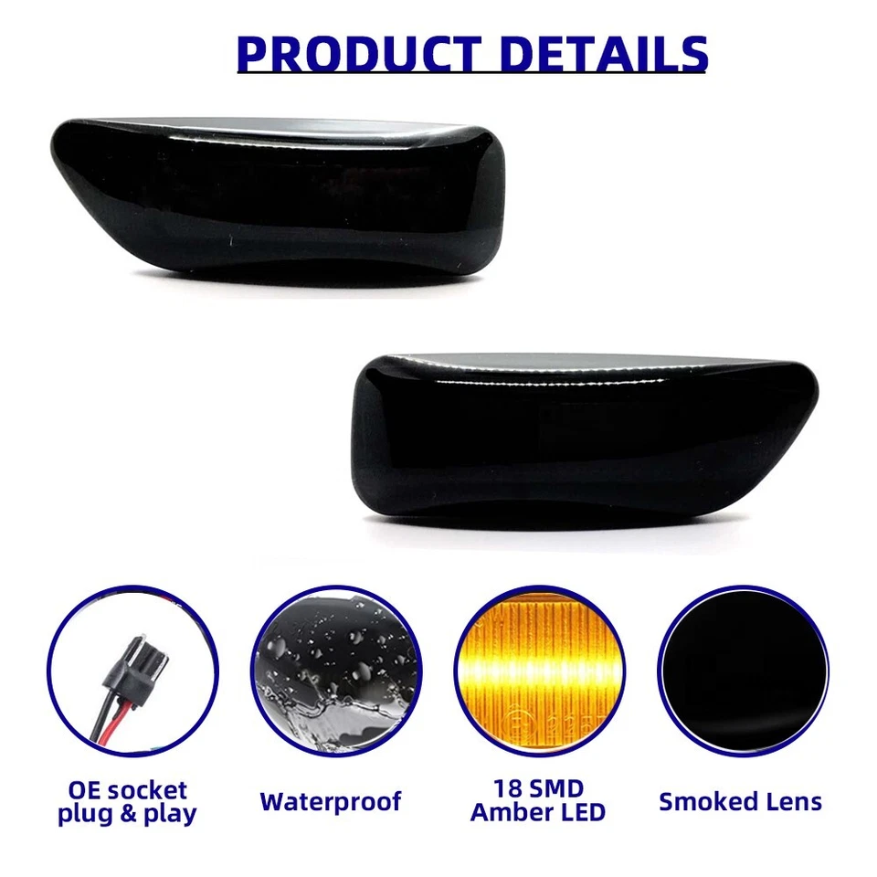 For Volvo S60 S80 V70 XC70 XC90 MK1 Dynamic LED Side Marker Blinker Signal Light — 第 2/4 张图片