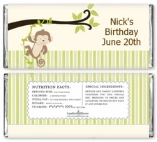Monkey Neutral Personalized Birthday Party Candy Bar Wrappers - Candy Favor