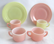 Hazel Atlas Pink Yellow Pastel Moderntone Little Hostess Child's Tea Set