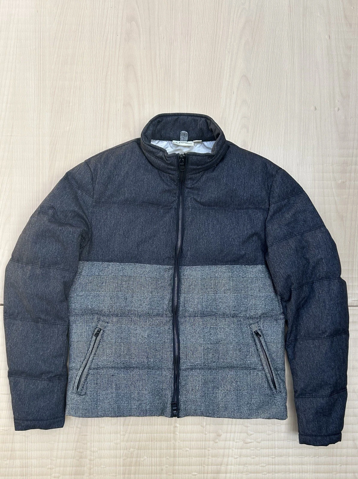 Men's Pure DKNY Wool Blend Puffer Jacket Grey Mix Size Medium
