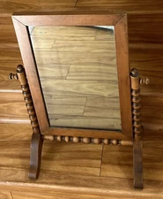 Vintage Wood Jenny Lind Style Spool Frame Swivel Tilt Mirror Makeup Shaving 24"