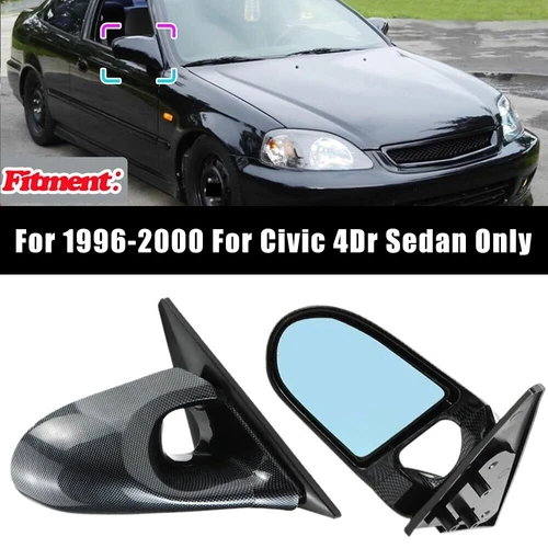 For 1996-2000 Honda Civic EK 4DR-2Pcs Carbon Fiber Look Manual Rear View Mirrors