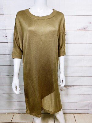 brown sweater dress short Stripe Color Block Zip Short Sleeve Sweater Dress Khaki / L main image 0