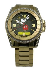 Disney Men  s Mickey Mouse MCK82 Gold Tone Crystals bezel Black Face jumbo Watch