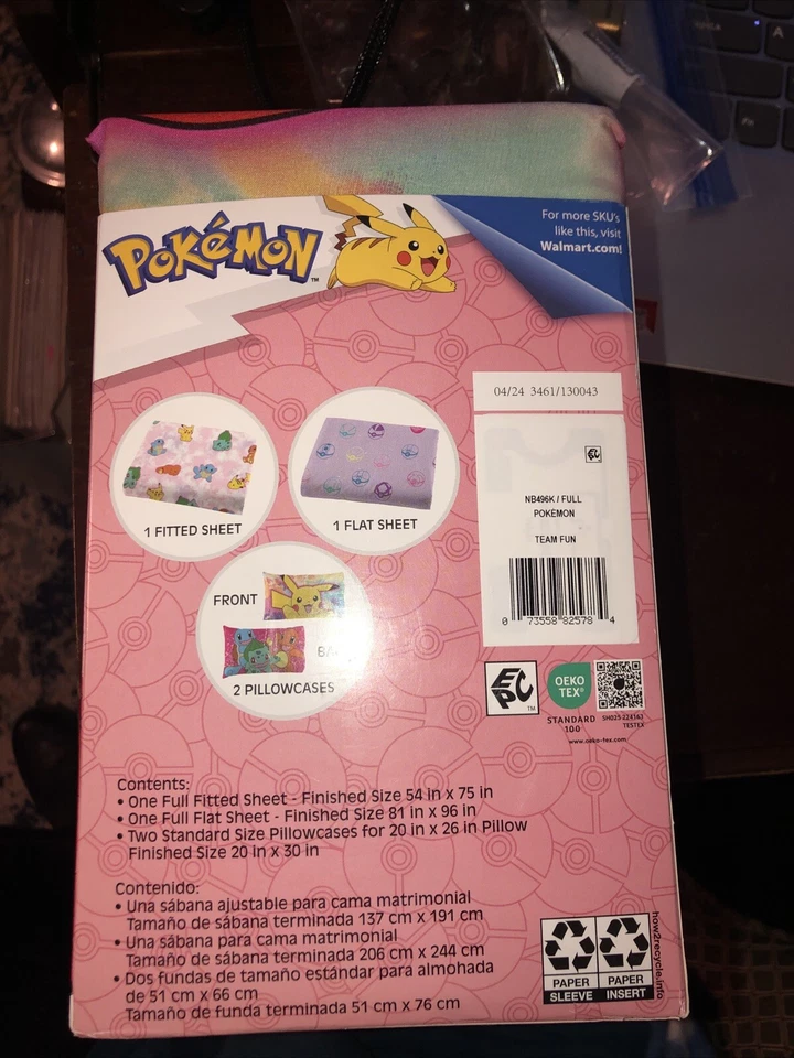 Juego de cama para niños 4 piezas Pokemon tamaño completo juego de sábanas Pickachu Charmander Foto 4 de 4