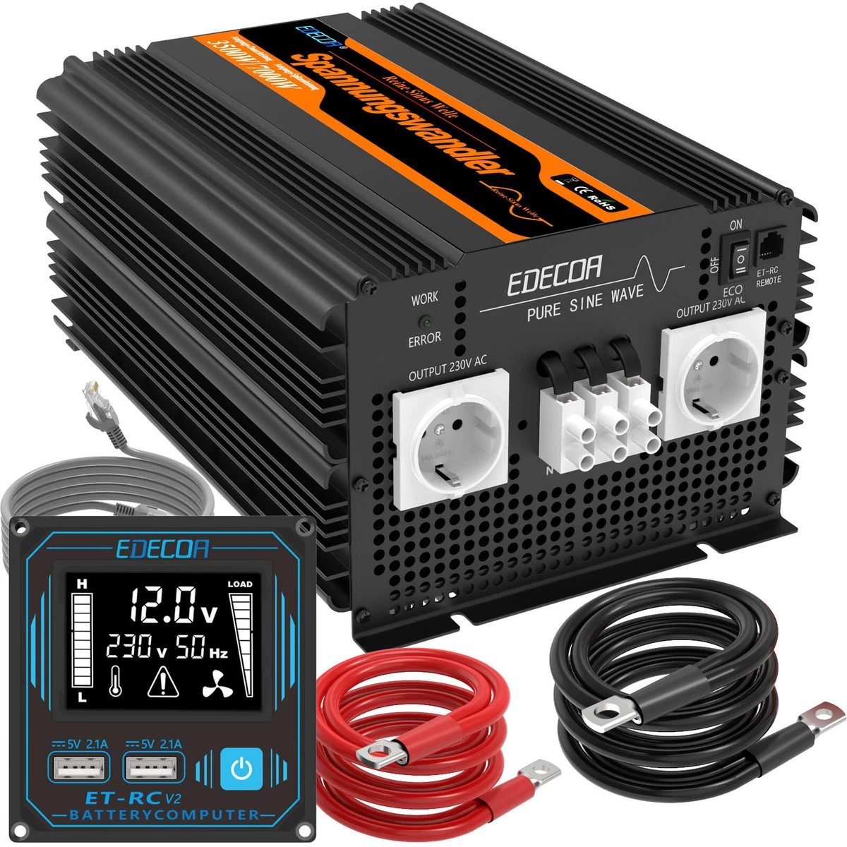 Inverter 1500W 1.5KW DC/AC 12V 220V Con Display LCD Ad Onda Modificata Per Camper Auto Nautica