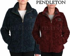 New Womens Pendleton Fuzzy Full Zip Jacket Contrast Accent Plaid Variety
