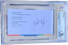VINT CERF SIGNED BUSINESS CARD BECKETT BAS GOOGLE FATHER OF THE INTERNET 10