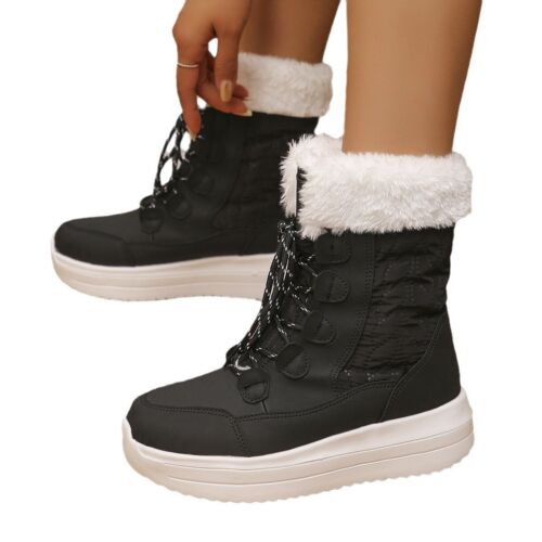 Damen Winter Warme Anti-Rutsch Schuhe Schwarze Mid-Tube Lässige Schneestiefel/ - Bild 1 von 12