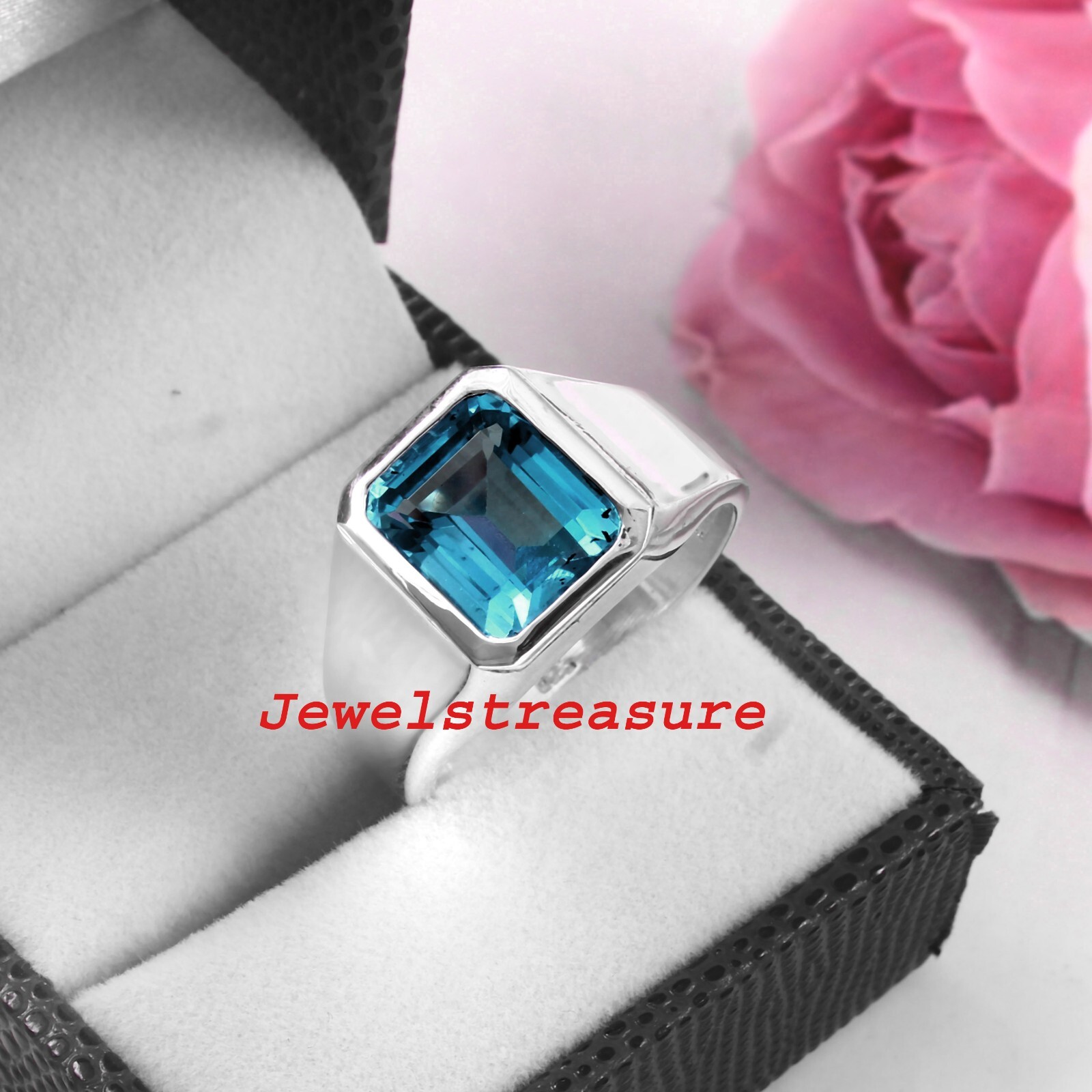 Natural London Blue topaz Gemstone with 925 Sterling Silver Ring for ...