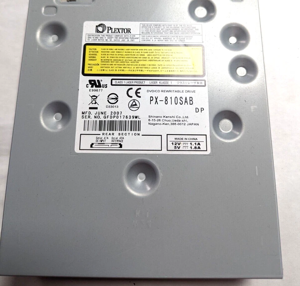 PLEXTOR PX-810SA 18x SATA DUAL LAYER DVD-RW DRIVE BLACK rare! - Image 3 of 4
