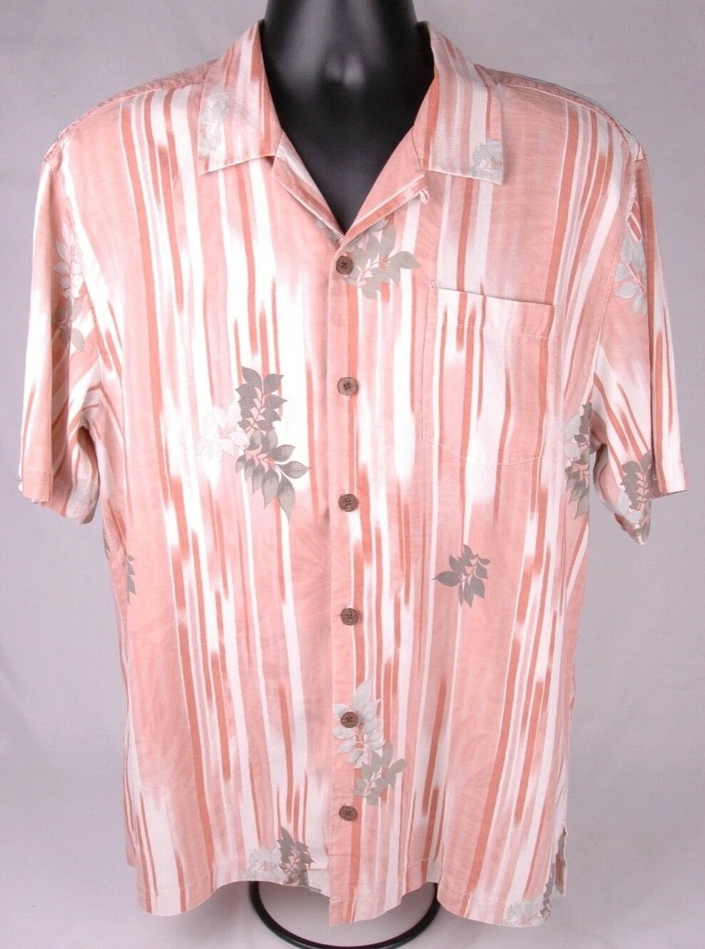 TOMMY BAHAMA Hawaiian Shirt-Red Pink-Button Up-100% Silk