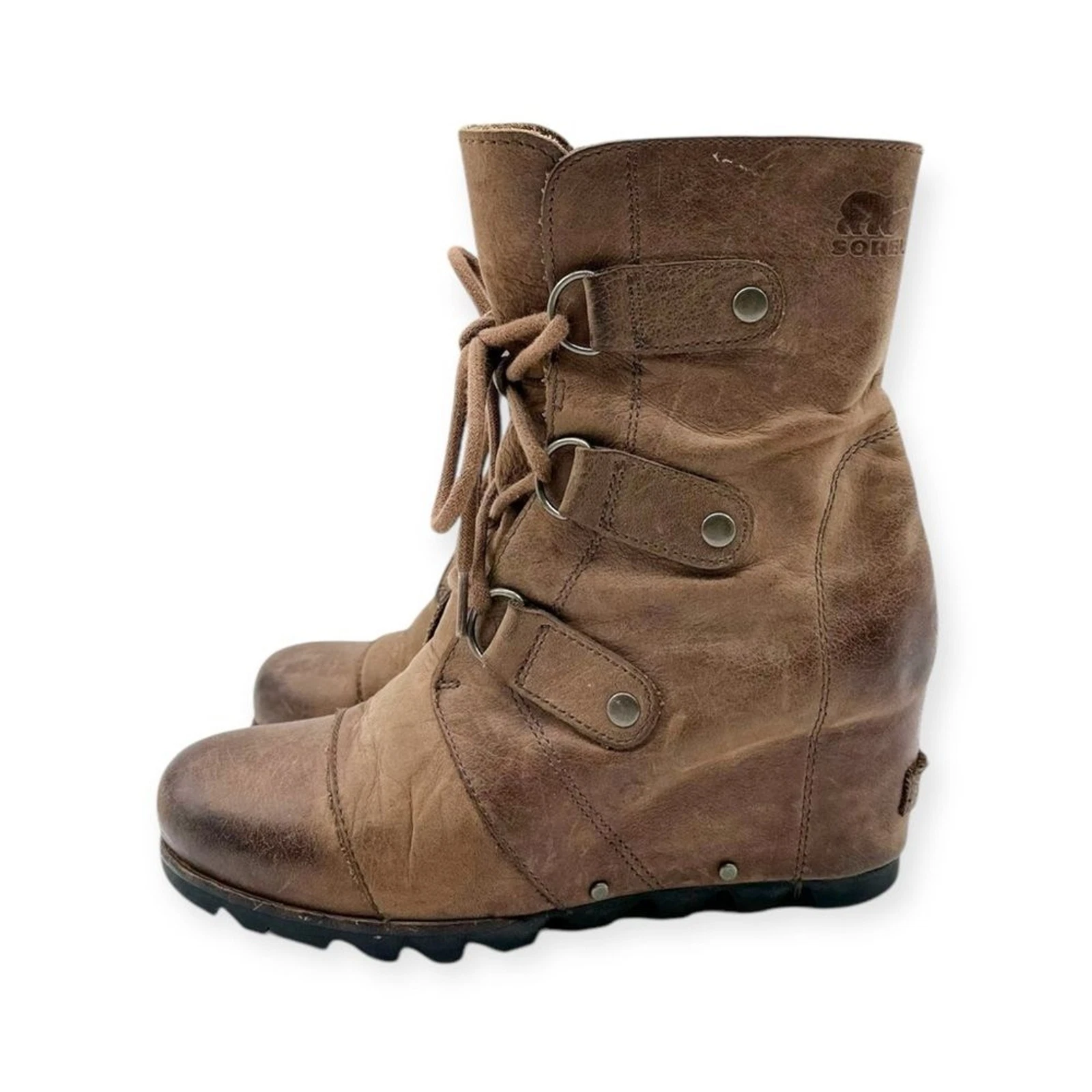 sorel joan of arctic waterproof leather wedge lace-up boots