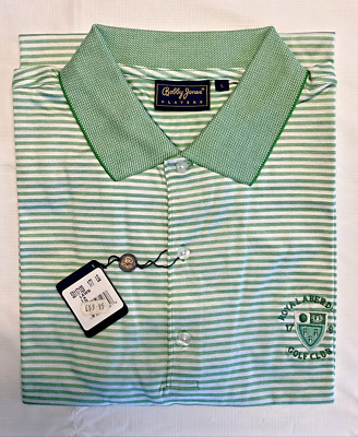 Bobby Jones Players Golf Shirt Royal Aberdeen Golf Club Logo Green/White L