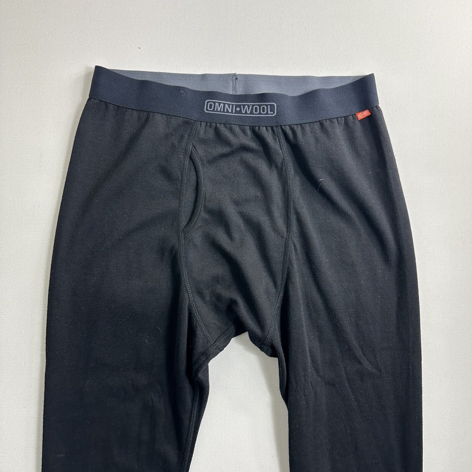 OmniWool Base Layer Pants Mens M Black Wool Blend Leggings Elastic