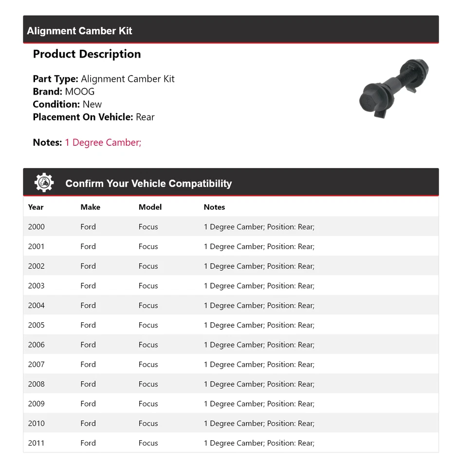 Kit de inclinación trasera para Ford Focus 2000-2011 MOOG 2000 2001 2002 2003 2004 Foto 2 de 4