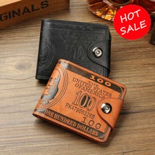 Men US 100 Dollar Printed Wallet Bill Money Billfold Purse With Magnetic Buckle