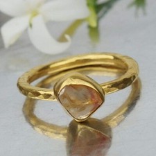MADE TO ORDER FREE SIZE 925 Silver Raw Citrine Stackable Custom Made Ring