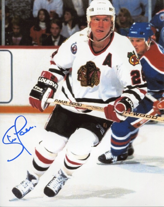 STEVE LARMER Chicago Blackhawks 1980-93 signed color Photo in action COA AS SC
