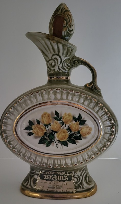 Vtg 1969 James Beam Kentucky Bourbon Whiskey Decanter With Yellow Roses Empty