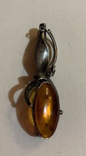 Vintage Sterling Silver Baltic Amber Brooch Pin Leaves Jewelry 6 Grams 