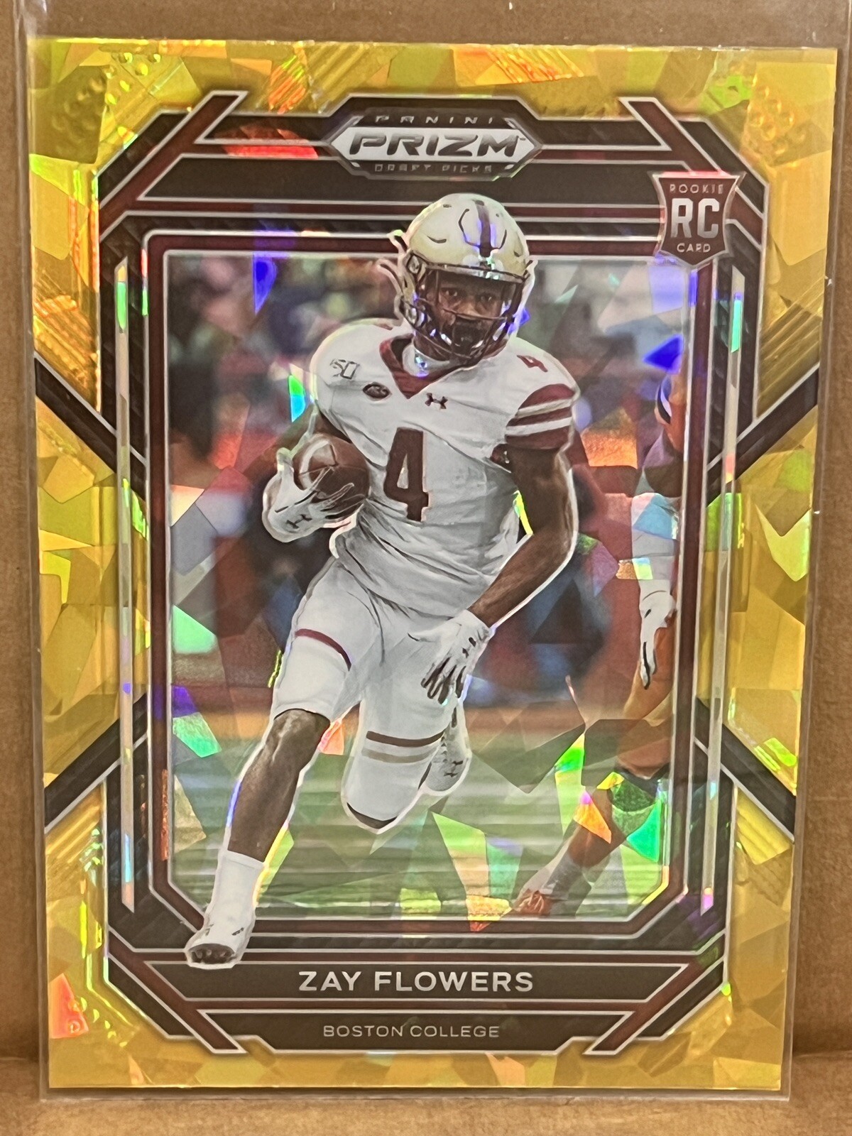 2023 Panini Prizm Draft Picks: Zay Flowers (RC) Gold Cracked Ice #143 Eagles