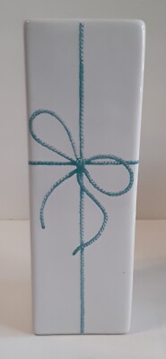 Vintage FTD Floral Ceramic Bud Vase 6.25'' Tall Teal Ribbon Design 