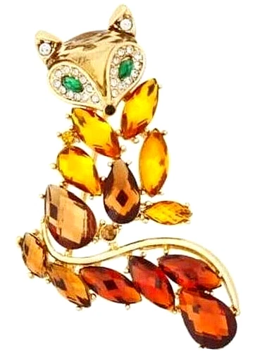 Napier Fox Brown Gold Tone Crystal Brooch Pin Sparkling Green Eyes NEW Gift Box
