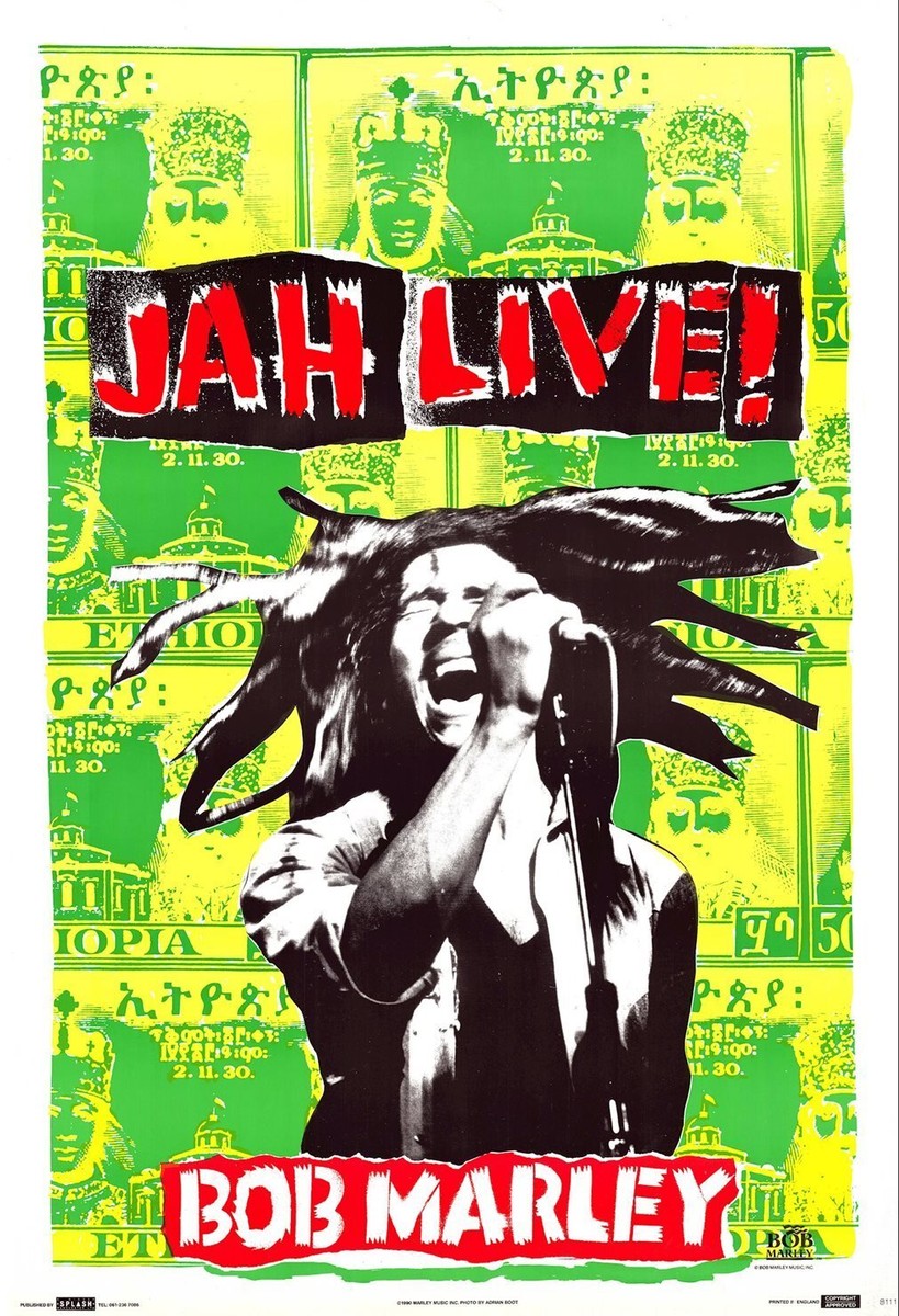 Bob Marley Vintage ポスター Vintage 1990 Bob Marley JAH Live! Poster 35 x 25 Splash