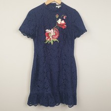 Whistles Dress Womens UK 10 Navy Blue Embroidered Occasion Wedding Formal