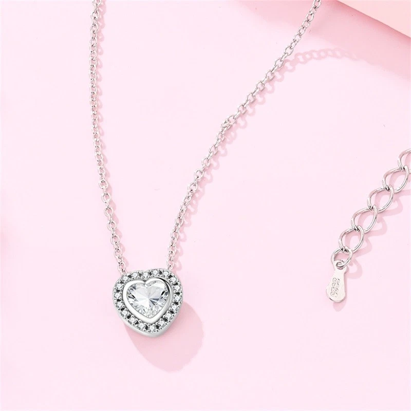 Collar PANDACH 925 Plata de Ley Brillante Corazón Para Mujer Regalo de Aniversario Foto 4 de 4