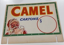 1949 Camel Cigarettes Cardboard Sign, Santa Claus Christmas Original Mint NOS