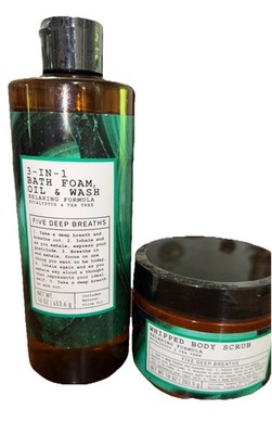 2-PIECE SET Deep Breaths Eucalyptus & Tea Tree Bath Set Scrub & 3-in1 Body Wash