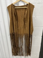 Suede vest in boho chic style and western camel color with oblong fringe