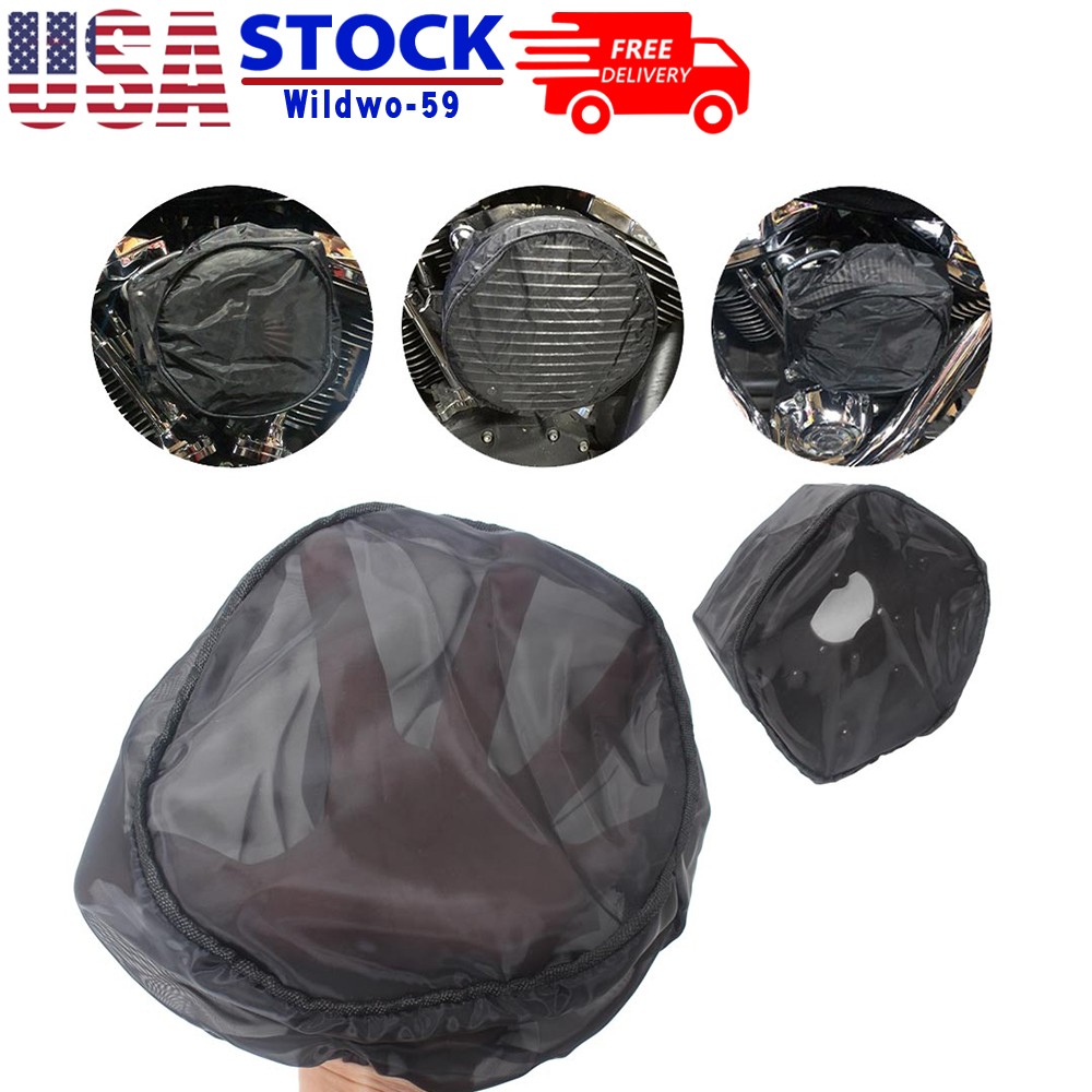 Black Waterproof Dust Air Filter Rain Sock Cover For Harley Touring Softail Dyna
