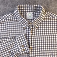 Brooks Brothers Shirt Large Milano Gray Check Long Sleeve Button Down