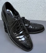 Florsheim Shoes Mens 9 D Black Leather Longwing Wingtip Oxford Brogue Dress