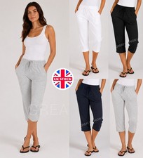 Ladies Womens Shorts 3/4 Length Pedal Pushers Jersey Gym Running Sports Joggers